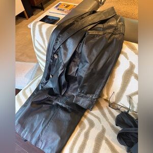 Jacqueline Ferrar Genuine Leather Duster Long Coat L • Upgraded Gold Buttons